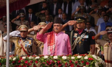 Manoj Sinha hoists national flag of India.
